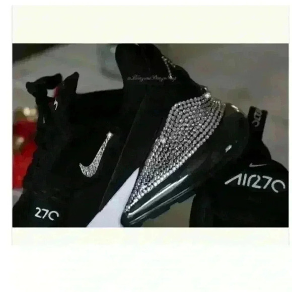 Bling Women's Nike Air Max 270 Black Sneakers made with Crystals - Picture 3 of 6